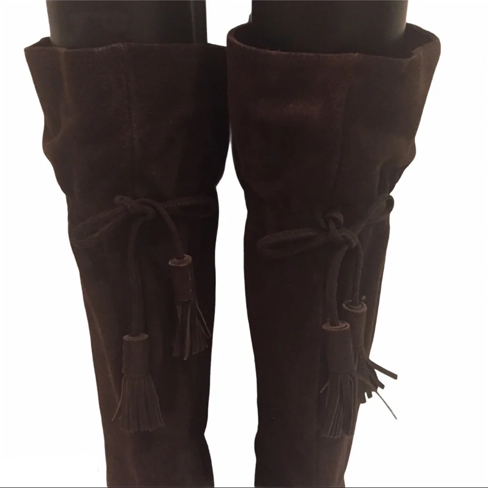 BCBG PL-Giselle Tassel Knee Suede Brown Boots 6.5